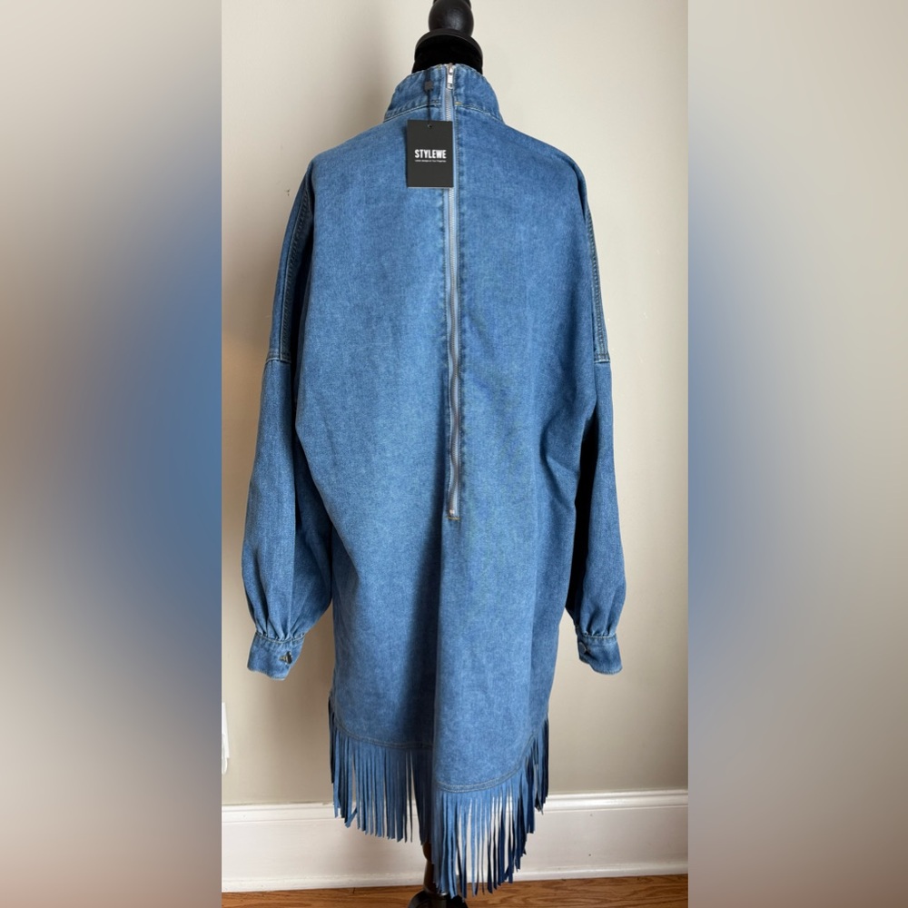 NWT Stylewe Denim Fringe Mock Neck Tunic Dress - Medium - Picture 16 of 16